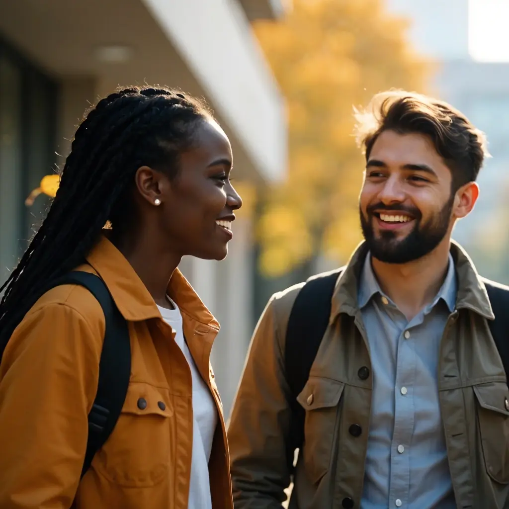 Two students were occupied in a conversation.